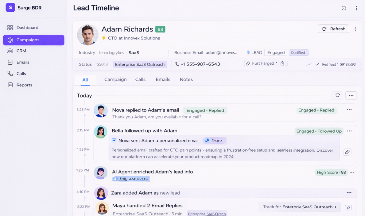 CRM Lead Timeline Activity Log